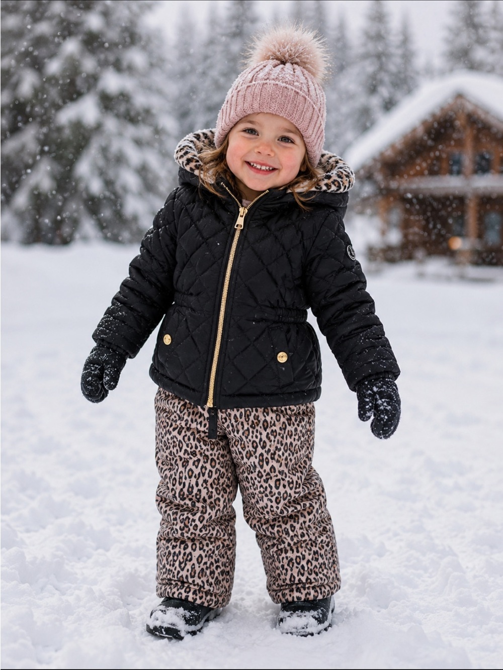 Pink Platinum Girls 12M 2-Pc Winter Snowsuit Set Leopard Snow Pants